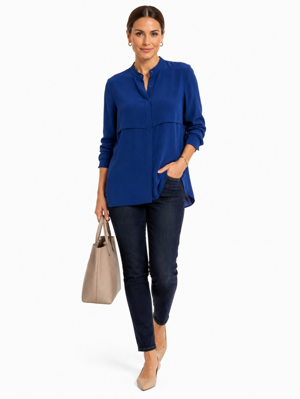 Vince 100% Silk Blue Long Sleeve Blouse Tunic Top M